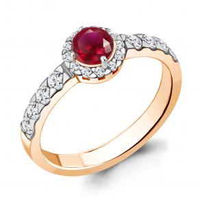 Золотое кольцо AQUAMARINE с бриллиантом и рубином 960461кр фото
