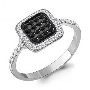 Кольцо из белого золота AQUAMARINE с бриллиантом и чёрным бриллиантом 961372Ч фото