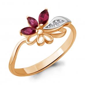 Золотое кольцо AQUAMARINE с бриллиантом и рубином 961693кр фото