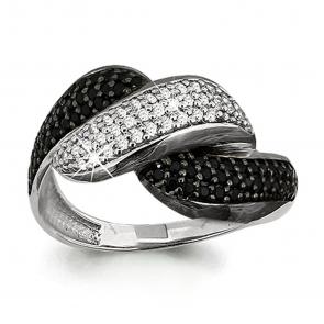 Кольцо из белого золота AQUAMARINE с бриллиантом и чёрным бриллиантом 961710Ч фото