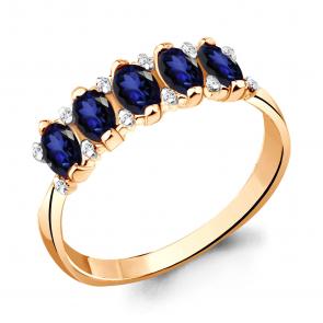 Золотое кольцо AQUAMARINE с бриллиантом и сапфиром 961749кс фото