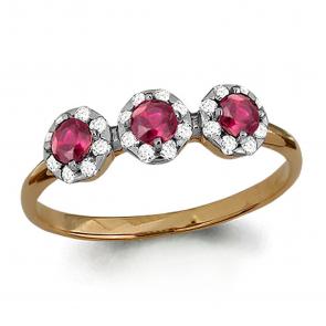 Золотое кольцо AQUAMARINE с бриллиантом и рубином 962225кр фото