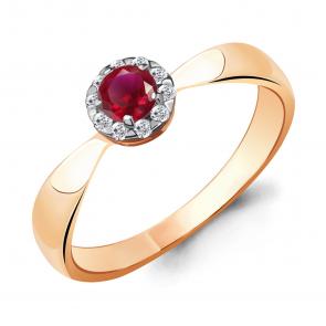 Золотое кольцо AQUAMARINE с бриллиантом и рубином 962237кр фото