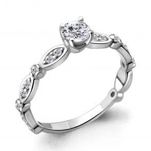 Кольцо из белого золота AQUAMARINE с бриллиантом 962654 фото