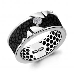 Кольцо из белого золота AQUAMARINE с бриллиантом и кожей ската 963300 фото