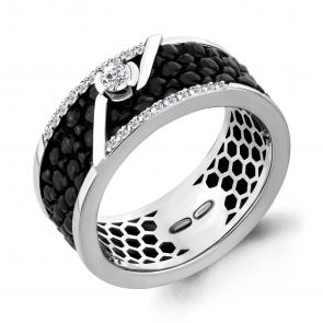 Кольцо из белого золота AQUAMARINE с бриллиантом и кожей ската 963304 фото