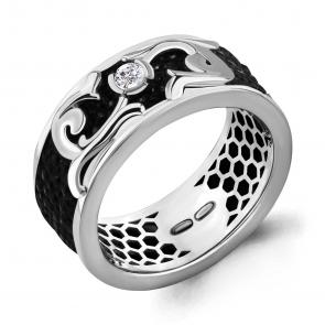 Кольцо из белого золота AQUAMARINE с бриллиантом и кожей ската 963305 фото