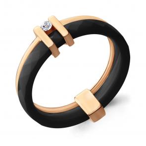 Золотое кольцо AQUAMARINE с бриллиантом и керамикой 963415Чк фото