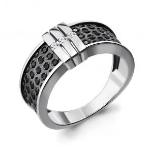 Кольцо из белого золота AQUAMARINE с бриллиантом и чёрным бриллиантом 963568Ч фото