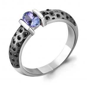 Кольцо из белого золота AQUAMARINE с бриллиантом и танзанитом 963989Ч фото