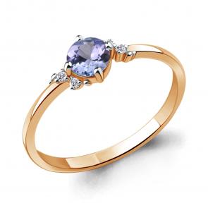 Золотое кольцо AQUAMARINE с бриллиантом и танзанитом 964233к фото