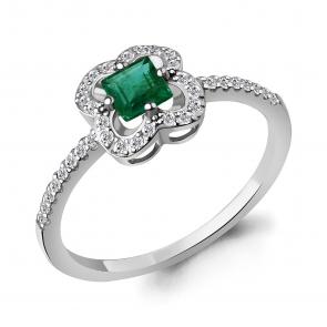 Кольцо из белого золота AQUAMARINE с бриллиантом и изумрудом 964496и фото