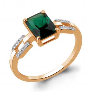 Золотое кольцо AQUAMARINE с бриллиантом и гидротермальным изумрудом 964574ки фото