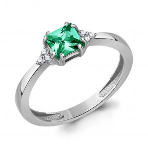 Кольцо из белого золота AQUAMARINE с бриллиантом и гидротермальным изумрудом 964580и фото