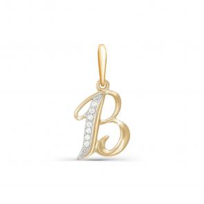 Золотая подвеска-буква В КЮЗ Del'ta с фианитом D030721 фото