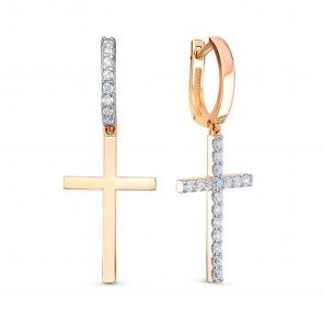 Золотые серьги-кресты КЮЗ Del'ta с фианитом D1204418 фото