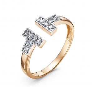 Золотое кольцо буква Т КЮЗ Del'ta с бриллиантом DБР112165 фото