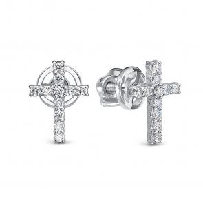 Серьги-кресты из белого золота КЮЗ Del'ta с бриллиантом DБР152449б фото