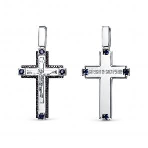 Подвеска из белого золота КЮЗ Del'ta с бриллиантом, сапфиром и чёрным бриллиантом DБР282629б фото