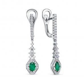Серьги из белого золота КЮЗ Del'ta с бриллиантом и изумрудом DБР322530б фото