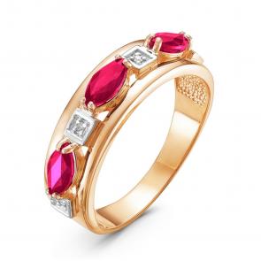 Золотое кольцо КЮЗ Del'ta с бриллиантом и рубином DБР410807 фото
