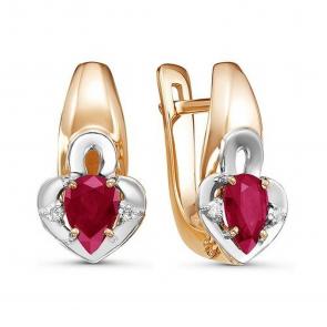 Золотые серьги КЮЗ Del'ta с бриллиантом и рубином DБР421227 фото