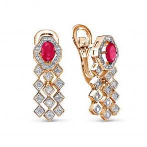 Золотые серьги КЮЗ Del'ta с бриллиантом и рубином Dбр422554 фото