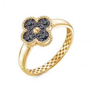 Кольцо из лимонного золота КЮЗ Del'ta с чёрным бриллиантом Dд1101690рл фото