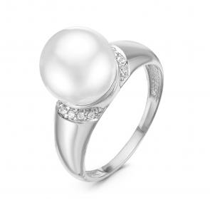 Серебряное кольцо КЮЗ Del'ta с фианитом и жемчугом Swarovski Dс115697 фото