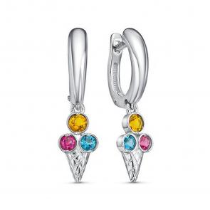 Серебряные серьги КЮЗ Del'ta с рубином и кварцем Dс1202968 фото