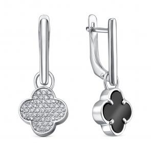 Серебряные серьги-трансформеры КЮЗ Del'ta с ониксом и фианитом Dс1207359 фото