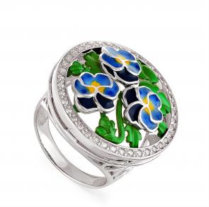 Серебряное кольцо KABAROVSKY с фианитом, керамикой и эмалью K1-006-8101 фото