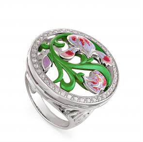 Серебряное кольцо KABAROVSKY с фианитом, керамикой, эмалью и Swarovski K1-007-8101 фото