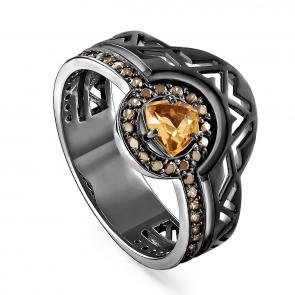 Кольцо из черненого серебра KABAROVSKY с фианитом, цитрином и керамикой K1-056-2989 фото