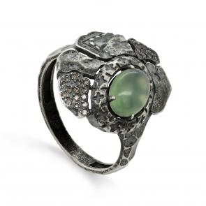 Кольцо из черненого серебра KABAROVSKY с бриллиантом и серпентином K1-214-6883 фото