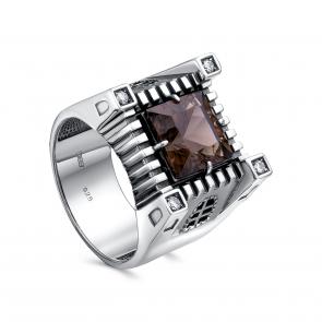Кольцо из черненого серебра KABAROVSKY с фианитом и раухтопазом K1-225-2883 фото