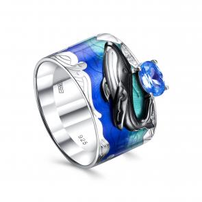 Серебряное кольцо KABAROVSKY с фианитом, эмалью и Swarovski K1-234-31189 фото