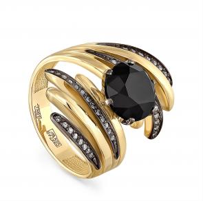 Кольцо из лимонного золота KABAROVSKY с бриллиантом и чёрным бриллиантом K1-2405-2089 фото