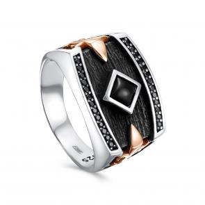 Серебряное кольцо KABAROVSKY с фианитом и агатом K1-9099-0181 фото