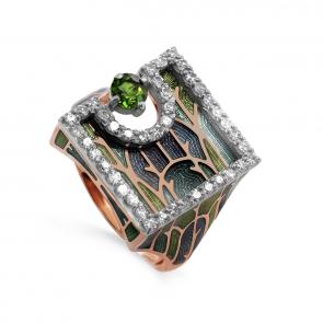Золотое кольцо KABAROVSKY с бриллиантом, эмалью и турмалином K11-01768-20901 фото