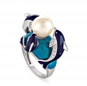 Серебряное кольцо KABAROVSKY с фианитом, жемчугом и эмалью K11-018-1509 фото