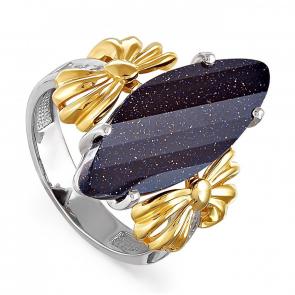 Кольцо из золочёного серебра KABAROVSKY с фианитом, Swarovski и авантюрином K11-038-1384 фото