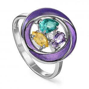 Серебряное кольцо KABAROVSKY с ситаллом цвета Гидротермальный изумруд, Цитрин, Аметист, фианитом и эмалью K11-160-7426 фото