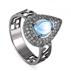Серебряное кольцо KABAROVSKY с ситаллом цвета Топаз, фианитом и керамикой K11-176-50189 фото