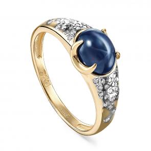 Кольцо из лимонного золота KABAROVSKY с бриллиантом и звездчатым сапфиром K11-21100-1400 фото