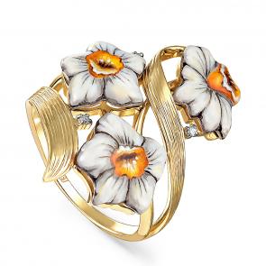 Кольцо из лимонного золота KABAROVSKY с бриллиантом и финифтью K11-21118-1022 фото