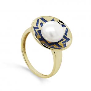 Кольцо из лимонного золота KABAROVSKY с жемчугом и эмалью K11-21394-1507 фото