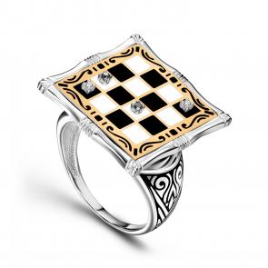 Серебряное кольцо KABAROVSKY с бриллиантом, эмалью и чёрным бриллиантом K11-216-2001 фото