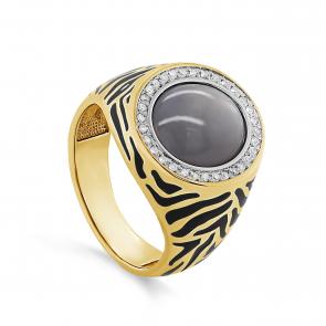 Кольцо из лимонного золота KABAROVSKY с бриллиантом, эмалью и лунным камнем K11-21658-8702 фото