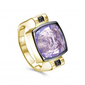 Кольцо из лимонного золота KABAROVSKY с кварцем и чёрным бриллиантом K11-21681-10289 фото